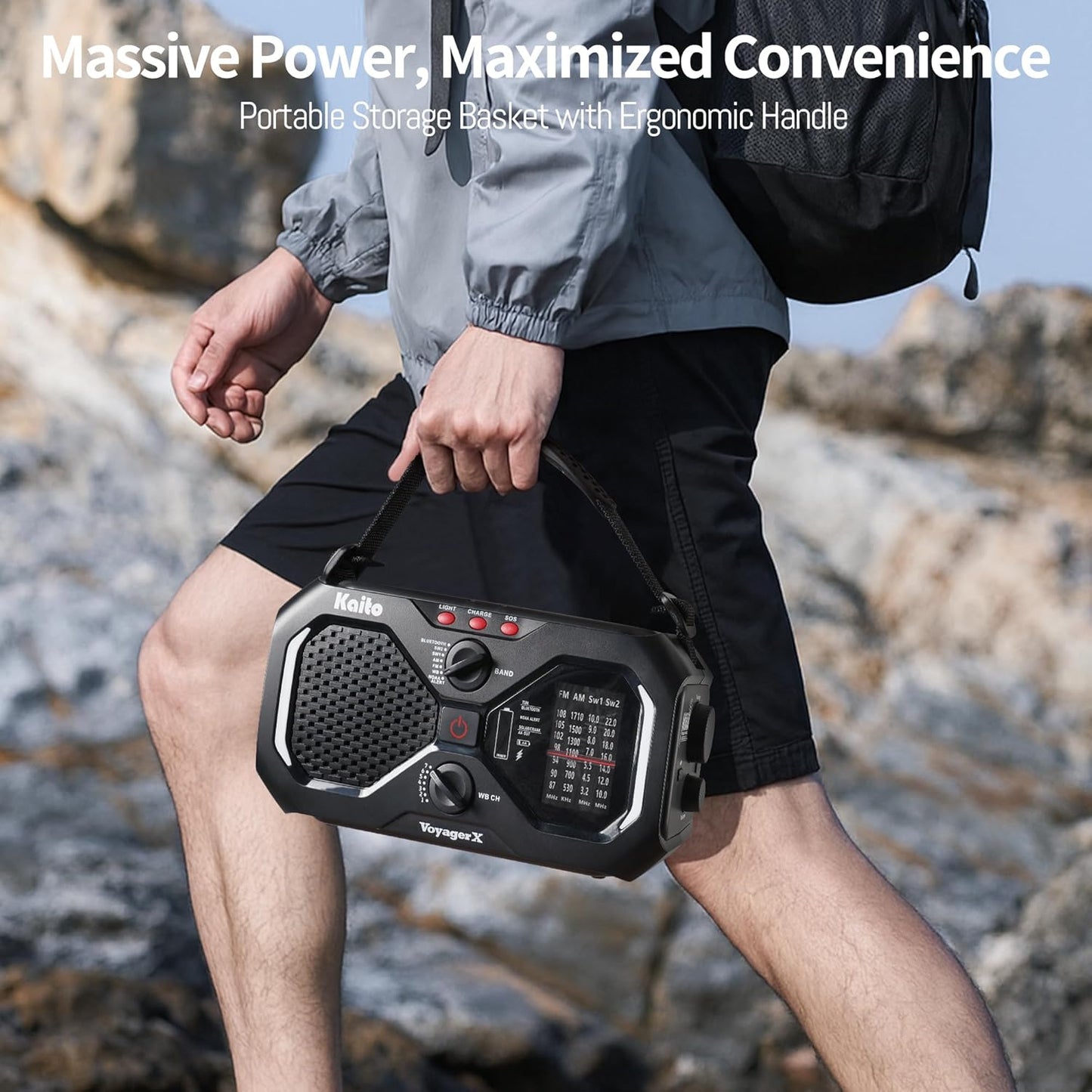 Kaito Voyager X Emergency Radio with NOAA Weather Alert AM/FM/Shortwave Solar & Hand Crank Power Wireless Charging SOS Alarm, LED Flashlight & Reading Lamp Survival & Preparedness Gear (Black)