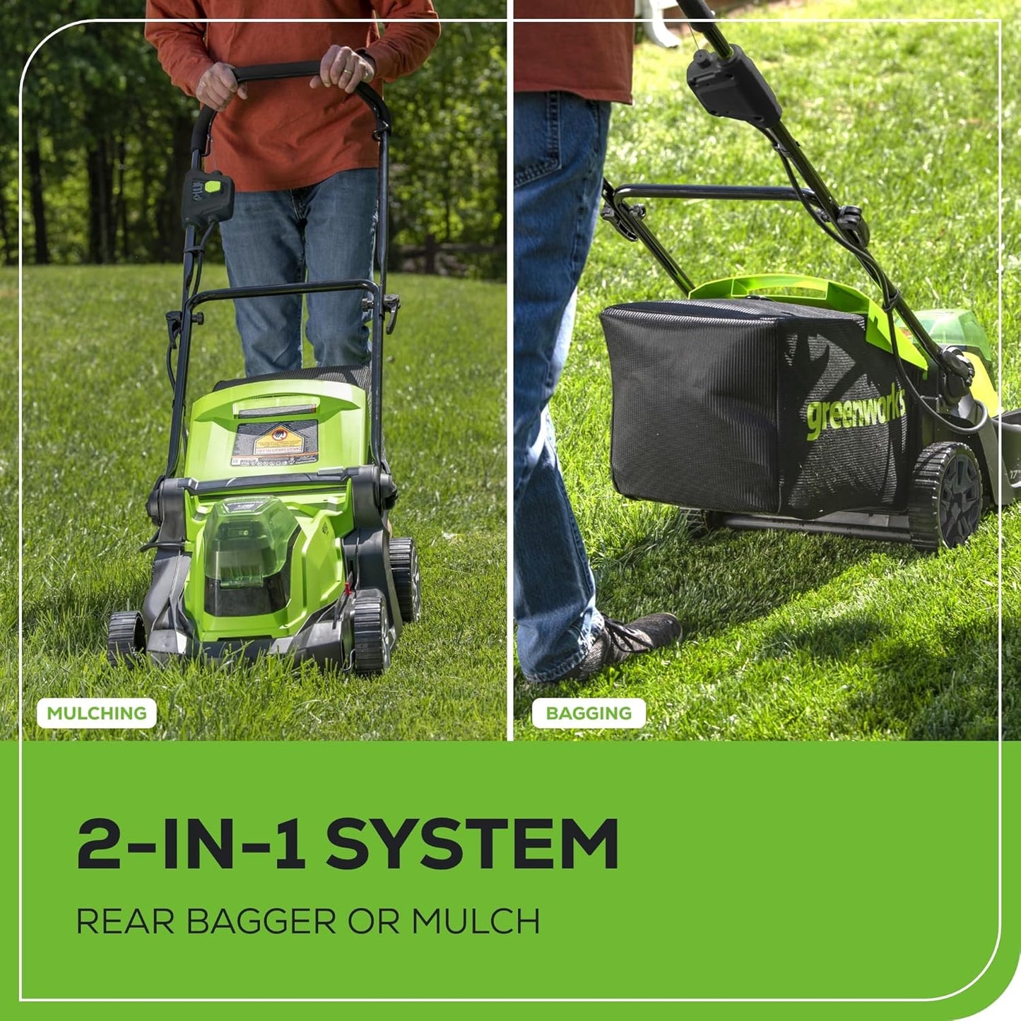 Greenworks 48V (24V x 2) 17" Brushless Cordless Push Lawn Mower, Includes (2) 4.0Ah Batteries and Dual Port Rapid Charger((200+ Compatible Tools, 45Min Runtime)