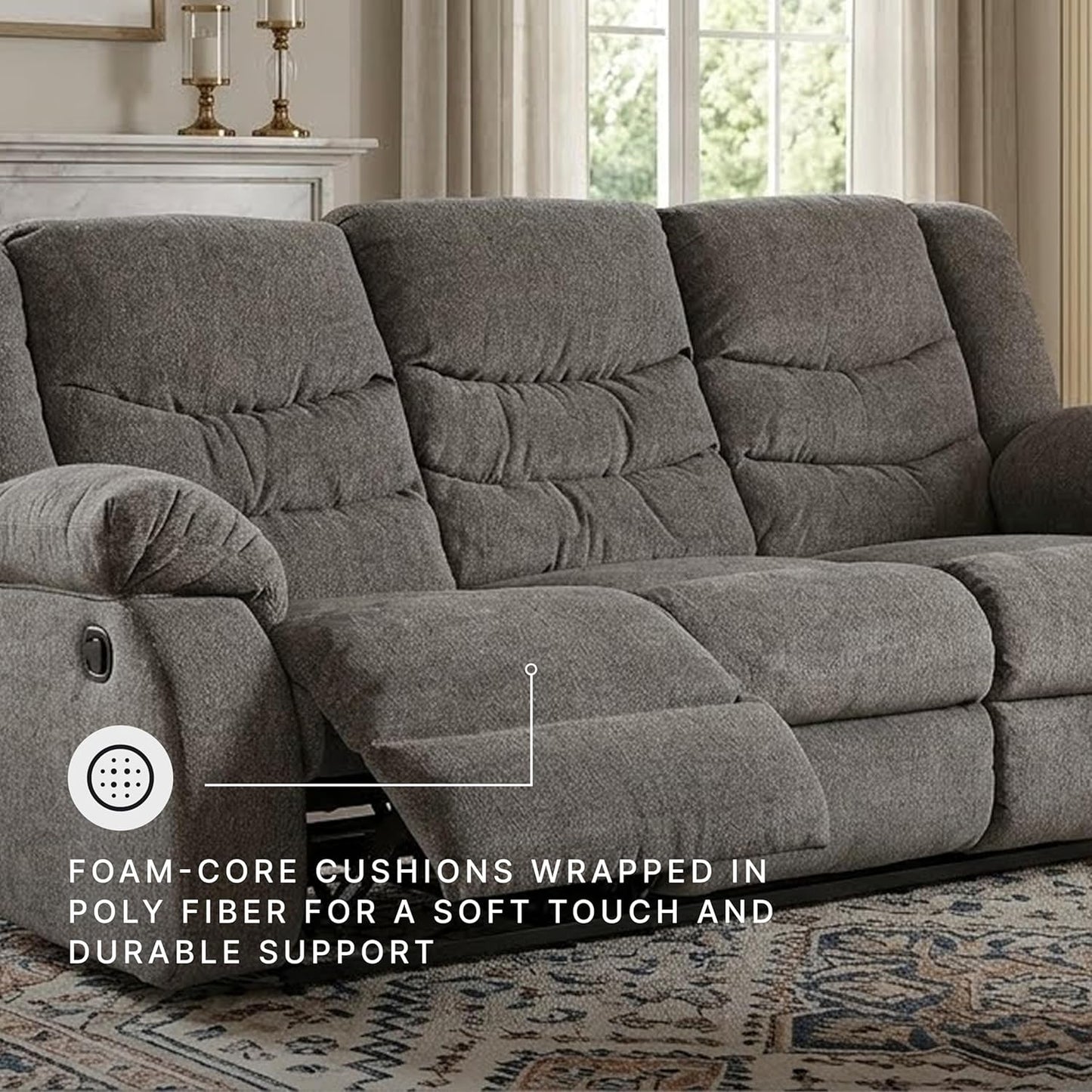 Signature Design by Ashley Tulen Modern Manual Pull Tab Reclining Sofa, Dark Gray