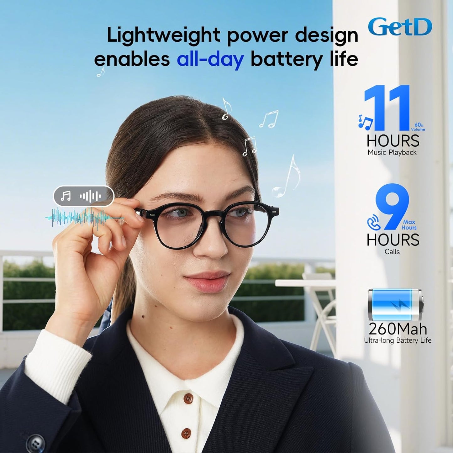 GetD 2026 AI Smart Glasses for Men Women, Translation Glasses with ChatGPT 145 Language, Photochromic Lenses, Bluetooth Glasses 11H Music Play /9H Call for Travel Daily Use