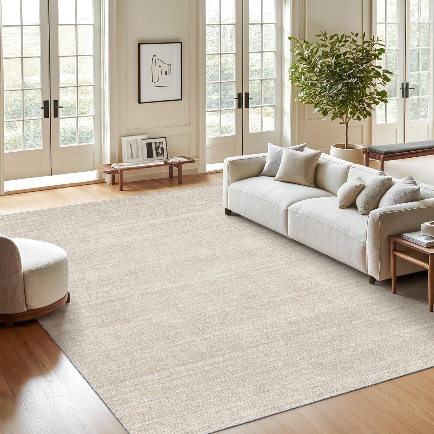 Valenrug Area Rugs 9x12 Living Room - Stain Resistant 9x12 Area Rugs for Living Room, Non Slip Backing Printed Rugs for Bedroom, Folable Machine Washable Rugs (9'x12', Beige)
