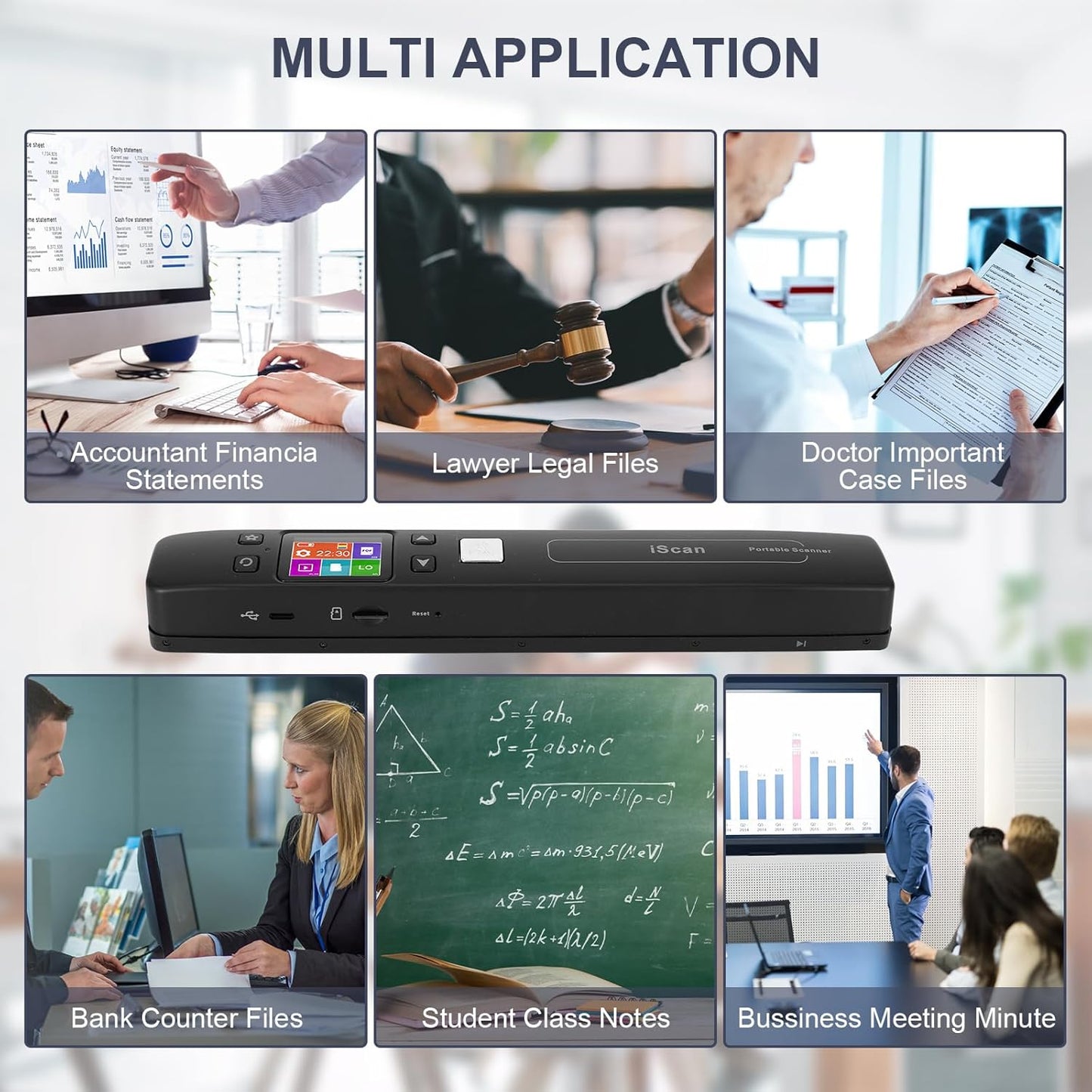 Portable Document Scanner - Upgrade Support WiFi & Rechargeable Handheld Portable Scanner Photo Scanner Mobile Scanner Handy Scan, JPG/PDF Format, UP to 1050 DPI, with 16G SD Card