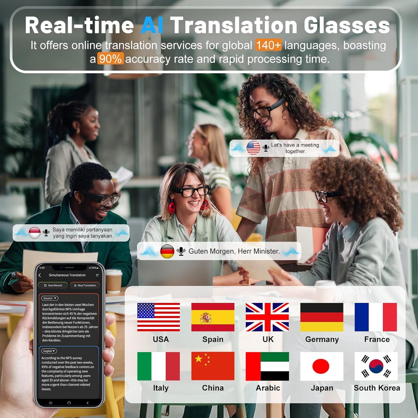 Smart Glasses with Camera with 3600mAh Charging Case, 8MP HD Video Recording with Anti-Shake POV Camera, AI Voice Assistant, Photochromic Glasses with AI Translation for Travel Vlog Business