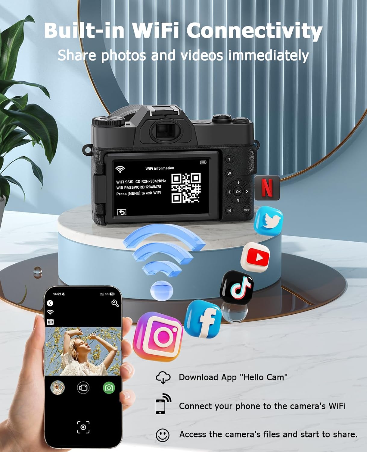 FLATIC Cameras for Photography, 6K 64MP Digital Camera with WiFi & Microphone for Youtuber, 16X Zoom Vlogging Camera with 180°Flip Screen, 64GB Card, 2 Batteries, Macro & Wide-Angle Lens, Card Reader