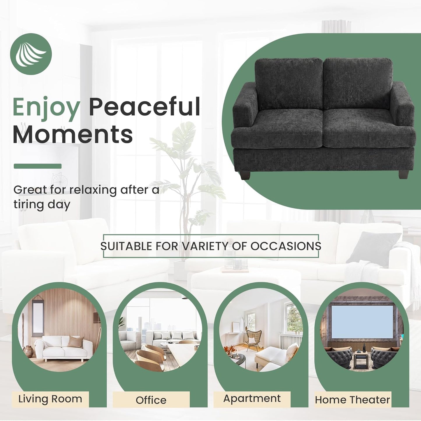 YOUDENOVA Sofa, 63” Comfy Loveseat Sofa with Deep Seats, Couch for Living Room, Modern Sleeper Couch, Dark Grey Chenille