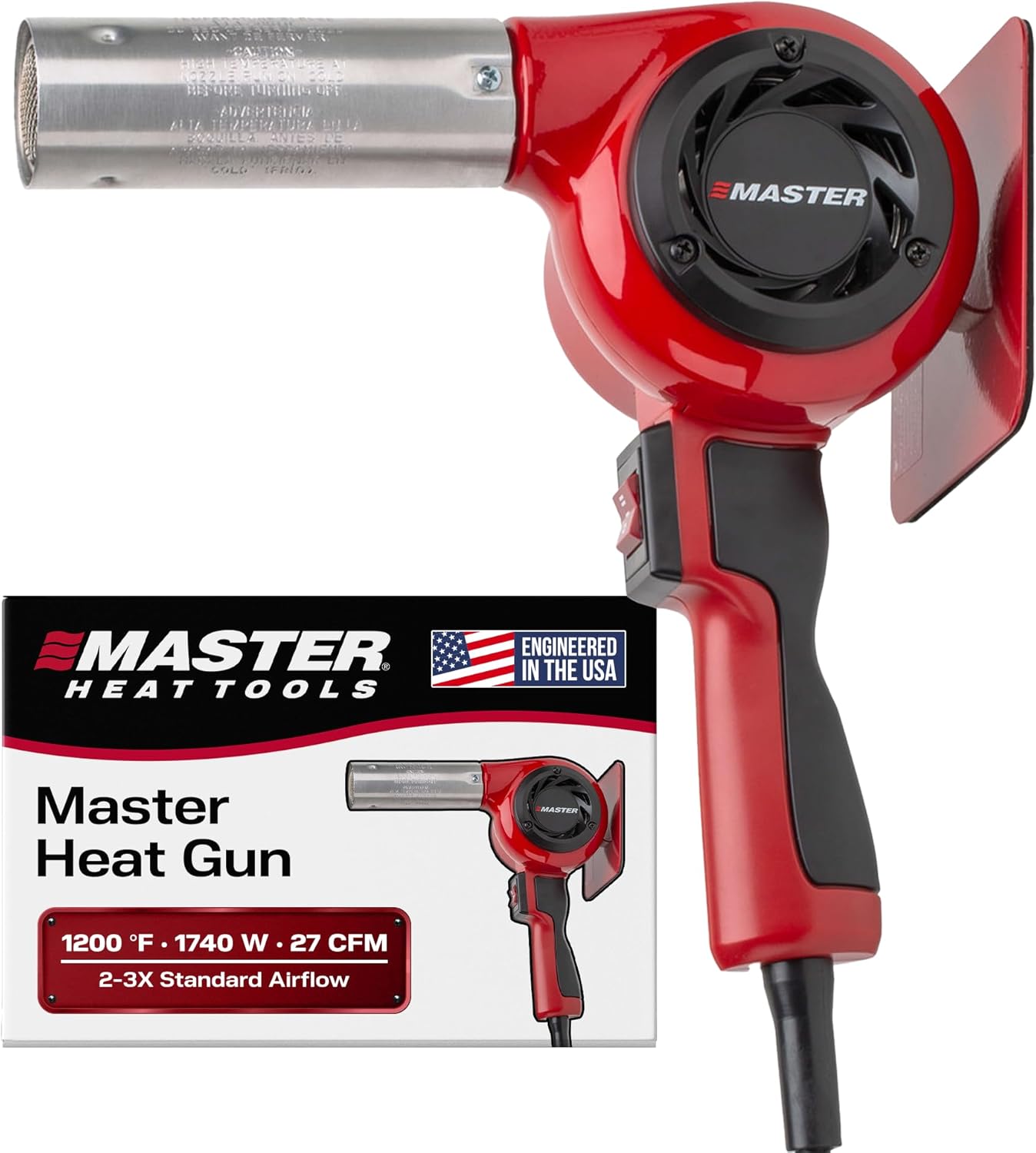 Master Appliance HG-501D Industrial Heat Gun, High Airflow, Quick Change Plug-In Heating Element, 1200F, 120V, 1740W, 14.5 Amps, Engineered In USA