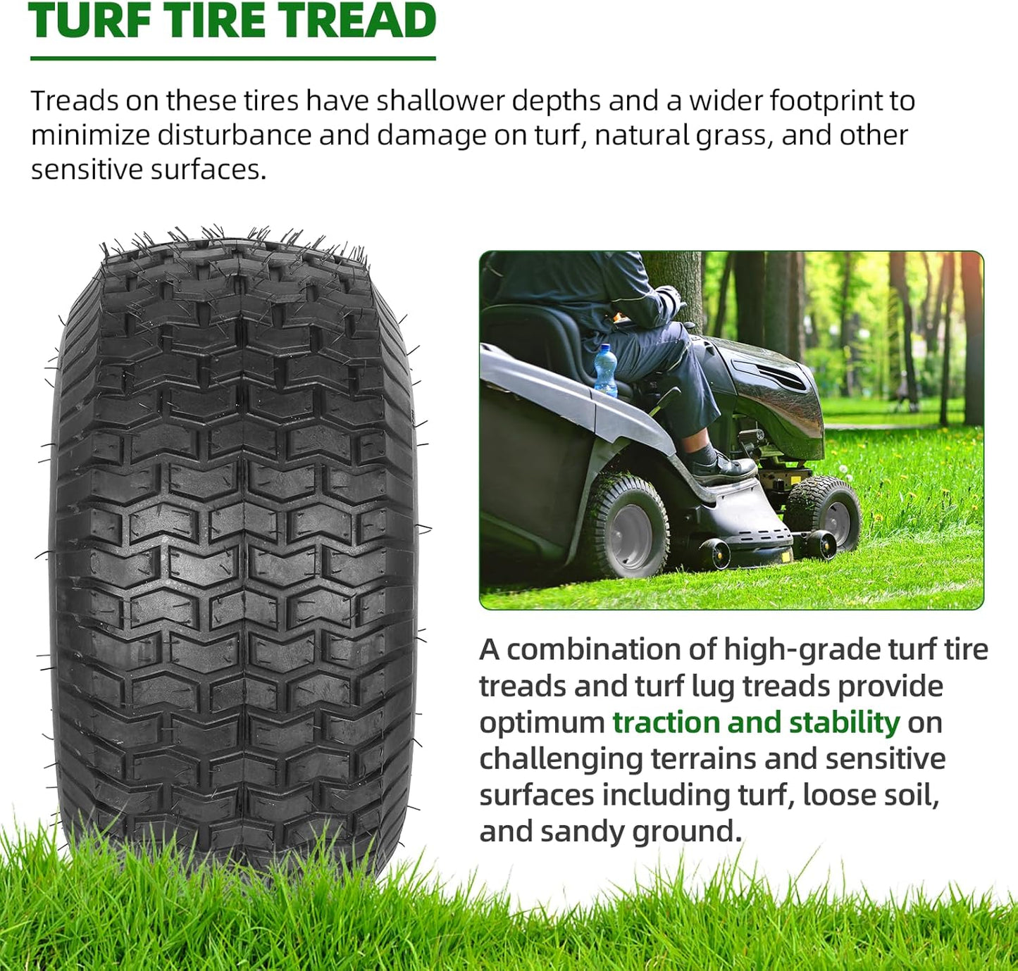 AR-PRO 20x8.00-8 Rear Tire and Wheel Assemblies for Riding Lawn Mowers - 3/4" Borehole, 3.5" Offset Hub and 3/16" Keyway, 4 Ply Tubeless, 965lbs Capacity (Set of 2)