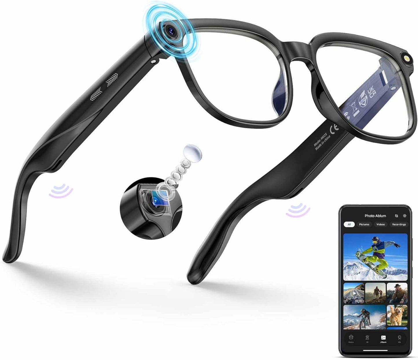 AI Smart Glasses with Camera Bluetooth, 800W HD Anti-Shake 1080P Video Audio Recording Glasses, Real-Time AI Translation GPT Assistant, Blue Light, Smart Glasses for Men Women Vlogging & Conference