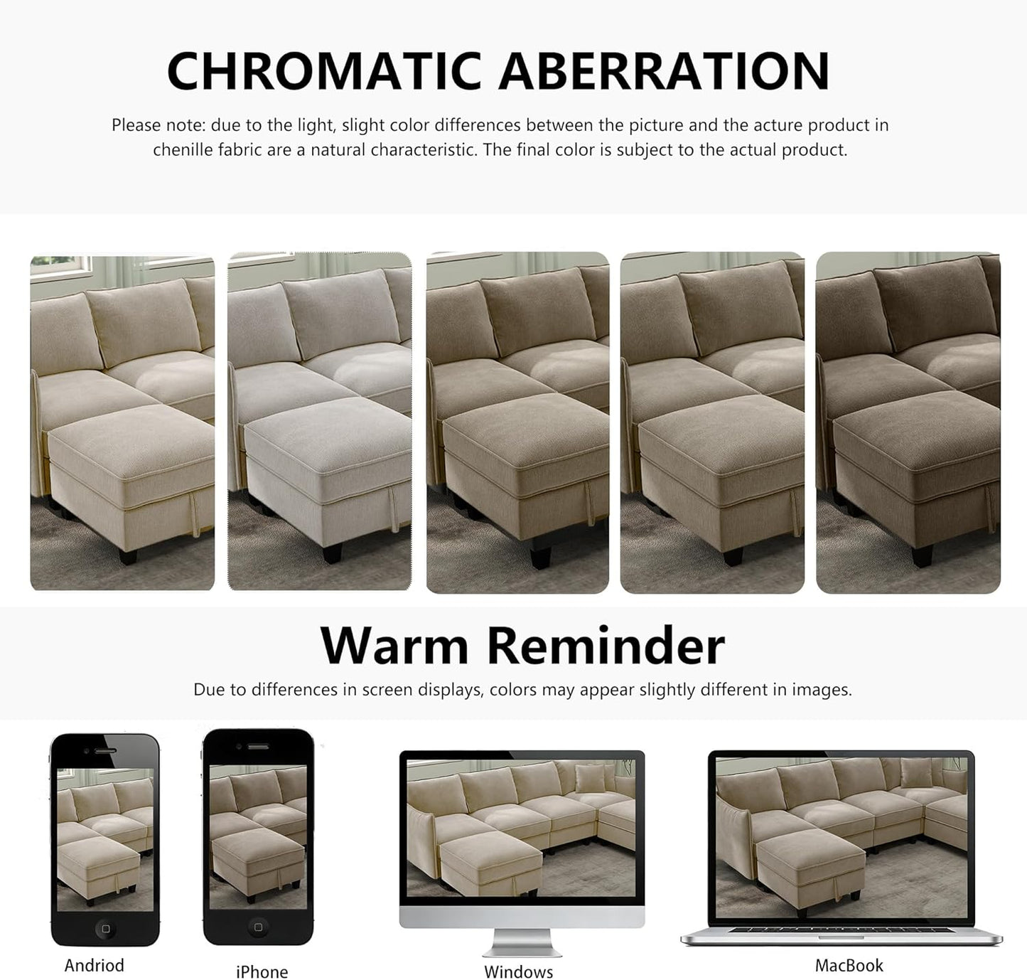 Ihanherry 112" Modular U-Shaped Sectional Sofa, Modern 6-Seat Cloud Couch with 2 Storage Ottomans, Comfy Chenille Convertible Furniture Set for Living Room, Apartment, Easy Assembly, Brown