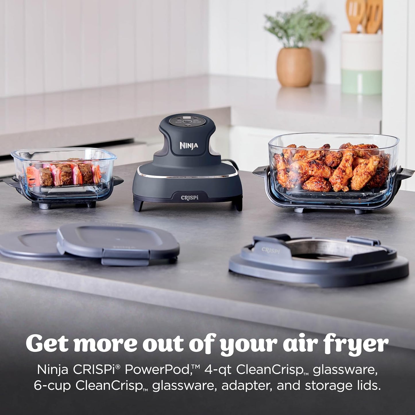 Ninja Crispi 4-in-1 Glass Air Fryer | With Non-Toxic 4QT & 6-Cup Glass Containers & Lids | Microwave, Freezer, Dishwasher Safe | 450°F Max Temp |1500 Watt | Cyberspace | FN101GY