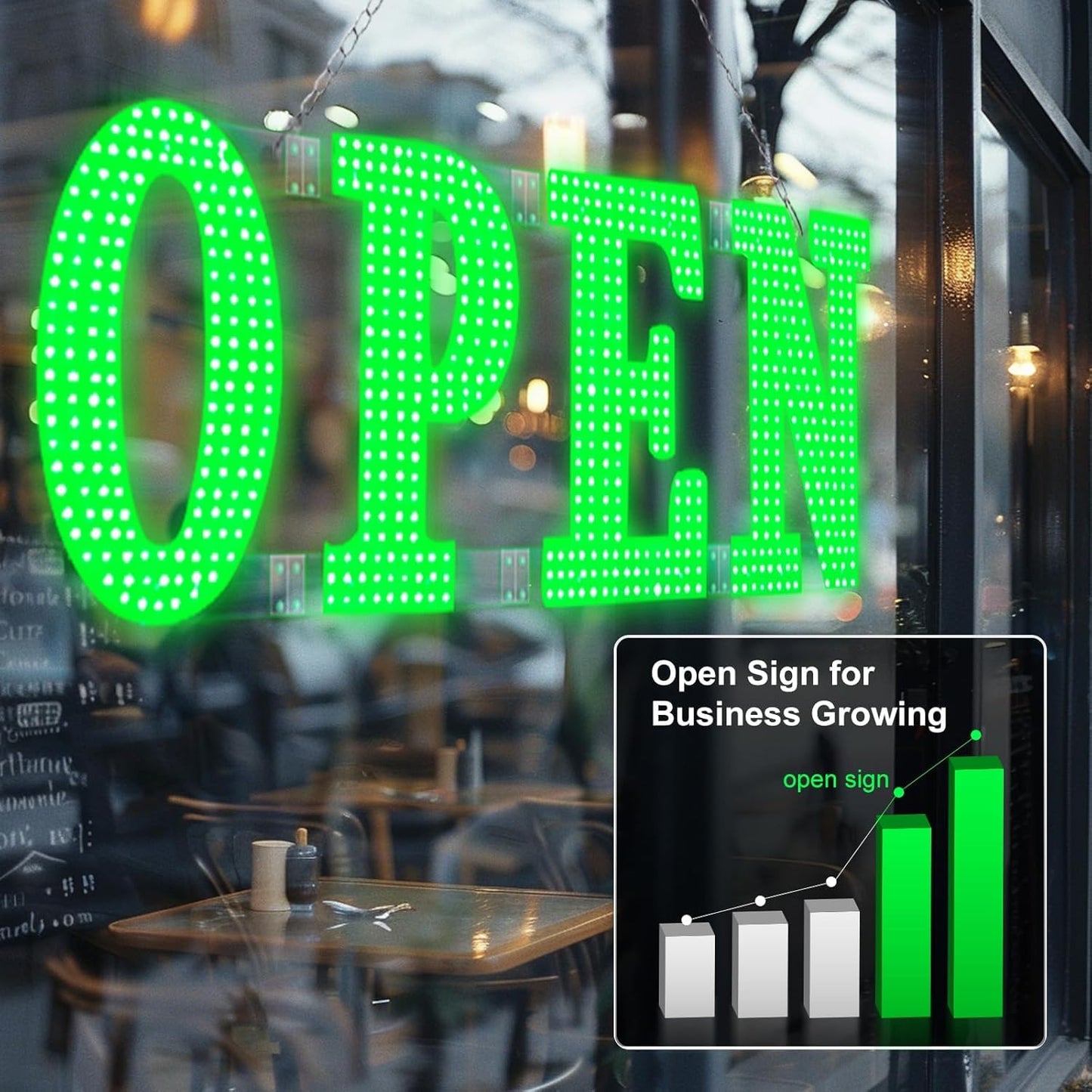 40"x14" Large LED Open Signs for Business Super Bright Unique Design Open Sign with Hanging Installation for Window Stores Bar Hotel Retail Shops Salon Restaurant Office Green