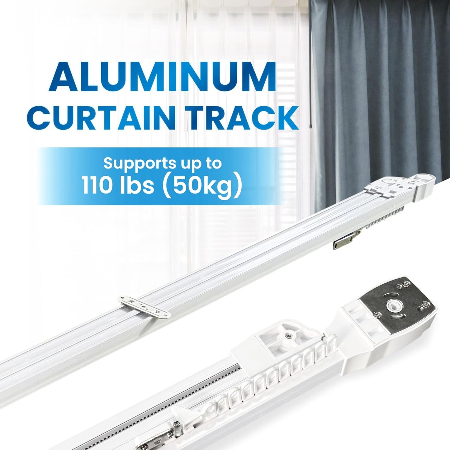 Osprey.Life Smart Motorized Curtain Track, 71-130in, No-Cut Adjustable Electric Rail, ~33dB Quiet Motor, Remote & App Control, Alexa, Google Assistant & Siri, Ceiling/Wall Mount (Center Opening)