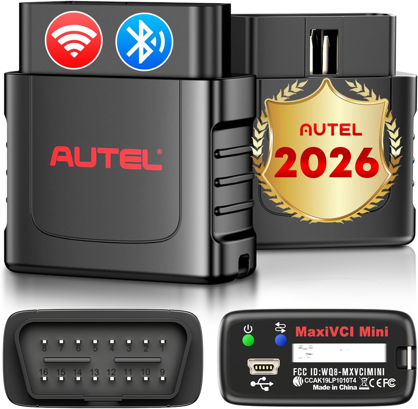 Autel MaxiSys MaxiVCI VCI Mini Bluetooth Diagnostic Interface, 2026 Vehicle Wireless Dongle, Work with Autel Scanner MaxiCOM MK808BT PRO MK808Z-BT MP808BT Pro MK808S-TS MX808S-TS MP808S-TS MK808TS